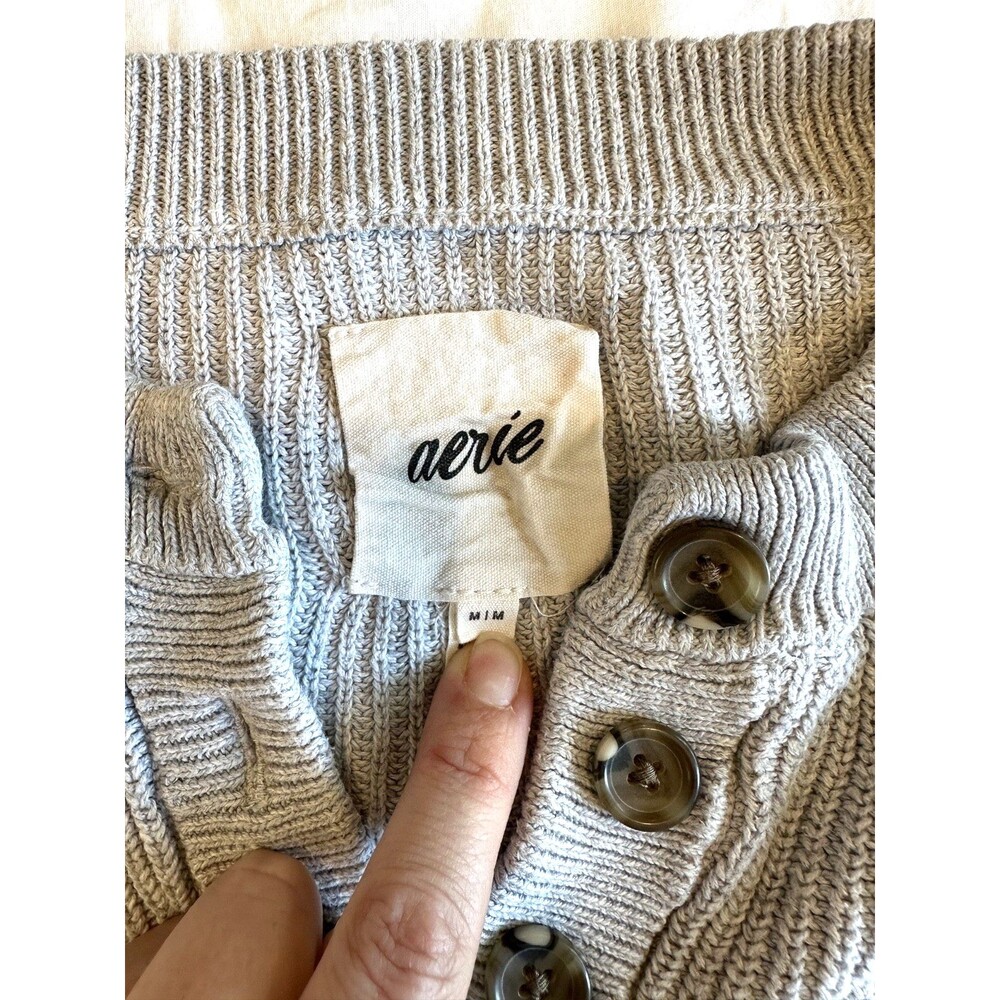 Women’s Aerie Gray Knit Sweater Size Medium Henley Lounge Comfort Soft Leisure - Picture 4 of 10